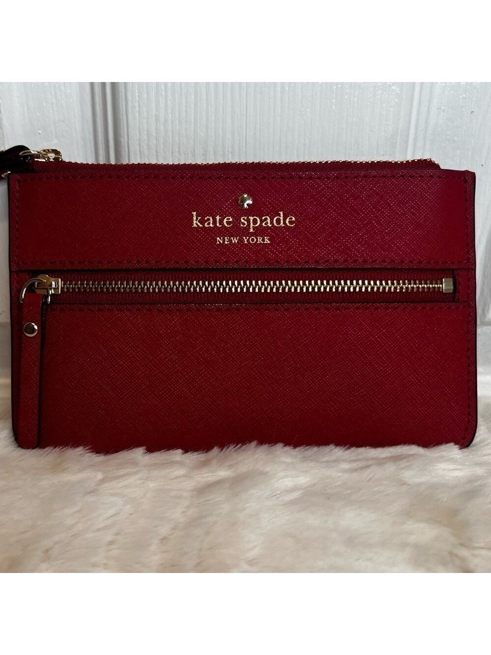 KATE SPADE NEW YORK MIKAS POND BEE LEATHER WRISTLET